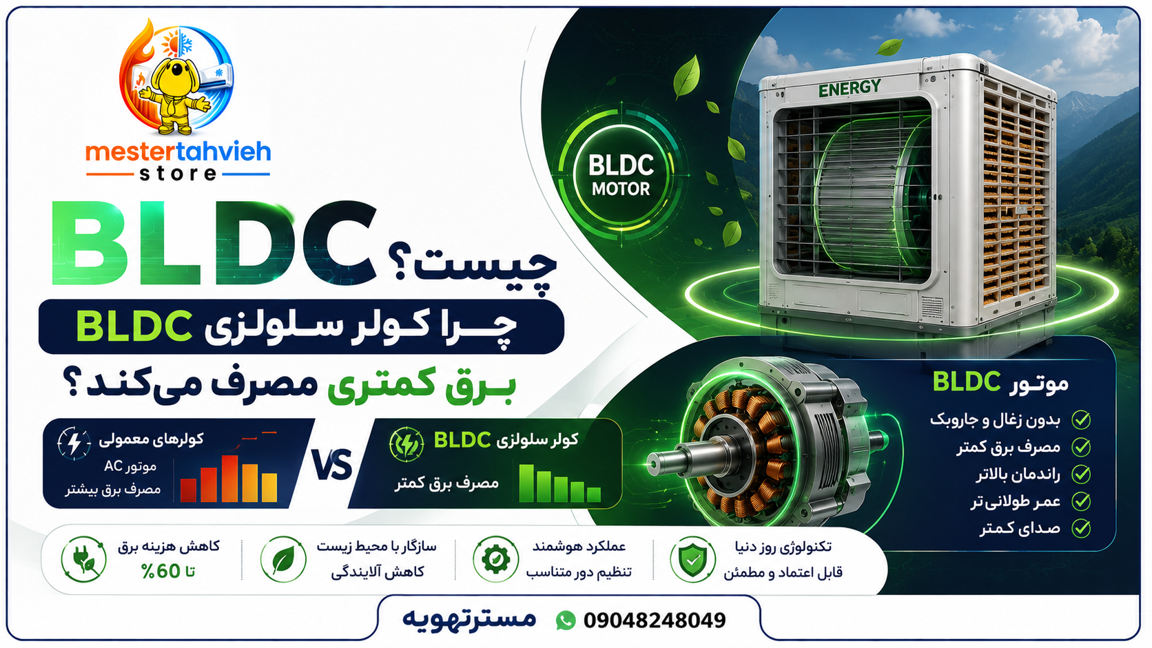 BLDC چیست و چرا کولرهای سلولزی BLDC برق کمتری مصرف می‌کنند؟